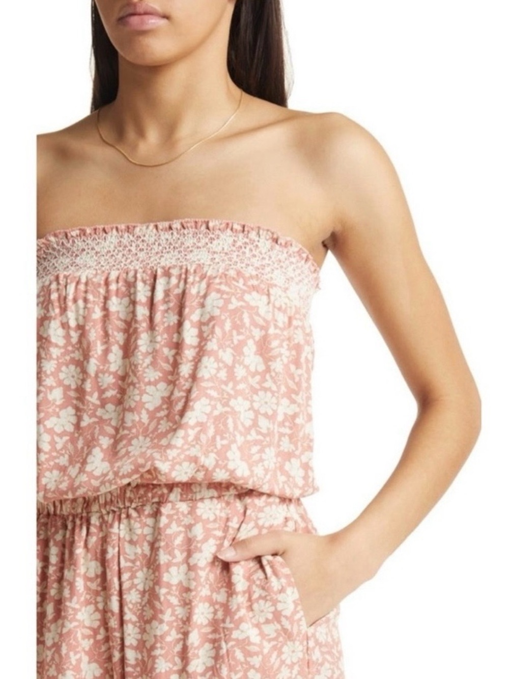 Faherty Renata Floral Smocked Strapless Jumpsuit Sz Med